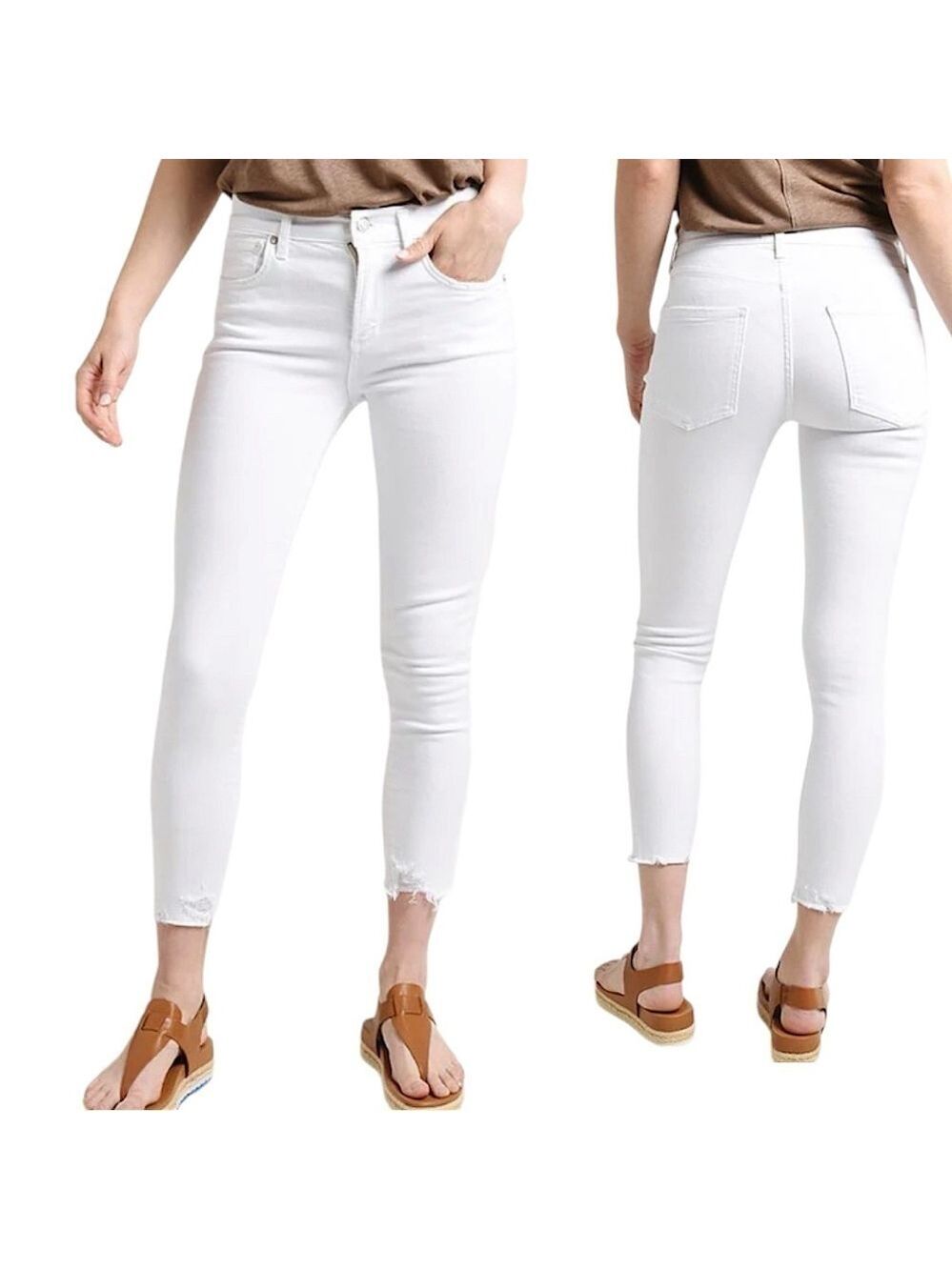 AGOLDE Sophie Crop Jean White Sz 27 Skinny Distressed Raw Hem Stretch Denim